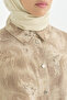 Plus Size Stone Patterned Long Tunic - Beige - 3