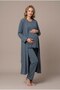 Women's Anthracite Double-Breasted Collar Breastfeeding Detailed Long Sleeve Maternity Pajama Set with Dressing Gown - 3
