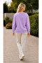 Women's Lavender Flower Printed Round Neck Casual Basic Sweathirt - 2
