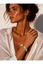 Turquoise Stone & Pearl Detailed Gold Statement Bracelet - 2