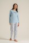 Women's Light Blue Long Sleeve Pajama Set, 50% Cotton 50% Modal - 5