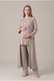 Women's Beige Double-Breasted Collar Breastfeeding Detailed Long Sleeve Maternity Pajama Set with Dressing Gown - 6