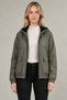 Women's Khaki Crinkle Fabric Hooded Raincoat with Elastic Waist and Pocket Detail - 3