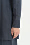 Sleeve Detailed Lyocell Trousers Tunic Set - Navy Blue - 3
