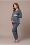 Women's Anthracite Double-Breasted Collar Breastfeeding Detailed Long Sleeve Maternity Pajama Set with Dressing Gown - 5
