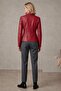 Liora Women's Plaid Red Double-Sided Genuine Leather Blazer Jacket - 5