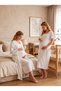 New Season Ecru Muslin Fabric Special Design Short Sleeve 100% Cotton Maternity Nightgown Set with Easy Breastfeeding Feature - 5