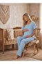 New Season Indigo Muslin Fabric 100% Soft Textured Maternity Pajama Set - 3