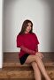 Women's Red Sleeves with Lace Detail, Comfortable Fit T-Shirt with Fabric Features - 5