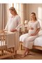 New Season Light Beige Muslin Fabric Special Design Short Sleeve 100% Cotton Maternity Dressing Gown Nightgown Set with Easy Breastfeeding Feature - 4