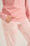 Women's Dark Pink Long Sleeve Buttoned Collar Pajama Set, 50% Cotton 50% Modal - 6