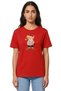 Women's Red Autumn Teddy Bear Printed T-Shirt 100% Cotton Comfortable Fit