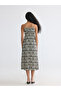 U Neck Patterned Strappy Ruched Dress - 4