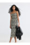 U Neck Patterned Strappy Ruched Dress