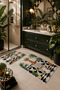Beige Green Newspaper-Reading Giraffe Patterned Bath Mat Set of 2 - 3