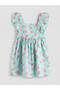 Square Neck Patterned Girls' Dress - 3