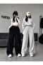 2-Piece Women's Wide-Leg Sweatpants Set (Black and Gray) Oversized Wide-Leg