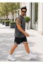 Gym Sport Gym Running Hiking Relax (Striped Shorts and Zero Sleeve Tshirt) Bottom Top Set Cotton Combed - 2