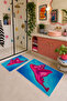 Fuchsia Blue Mushroom Patterned Non-Slip Base Bath Mat Set of 2 - 3
