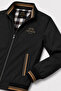 Men's Stand Collar Embroidered Plaid Lined Zippered Seasonal Coat & Jacket Black - 3