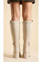 Leather Look Stretch Back Zipper Long Boots with Thick Medium High Heel - 4