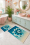 Beige Turquoise Seashell Patterned Non-Slip Base Bath Mat Set of 2
