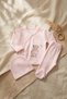 Perfect Baby Pink Ribbed 3-Piece Set - Cotton Double-Breasted Cardigan, Pants with Booties and Beanie Set - 3