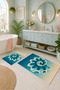 Beige Turquoise Seashell Patterned Non-Slip Base Bath Mat Set of 2 - 8