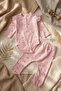Mimoza Pink Ruffled Floral Patterned Camisole Baby Bodysuit and Pants Set - 100% Cotton Soft - 2