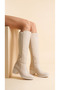 Leather Look Stretch Back Zipper Long Boots with Thick Medium High Heel