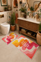Pink Orange Slow down Written Wave Patterned Bath Mat Set of 2 - 7