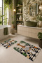 Beige Green Newspaper-Reading Giraffe Patterned Bath Mat Set of 2