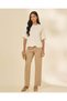 Women Ivory Embroidered Crewneck Blouse - 2