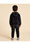 Boys Black Printed Velvet Hooded Jogger Set - 2
