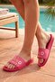 Pink Single-Strip Beach Slippers with Writing, Casual Slippers