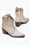 Beige Suede Trok Detailed Brown Sole Cowboy Western Short Boots