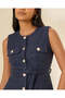Women Navy Lurex Button Detail Sleeveless Top - 4