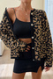 Women's Leopard Patterned Knitwear Cardigan Black Brown Buttoned Long Sleeve Knitted Cardigan