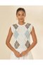 Women Ivory Argyle Knit Waistcoat