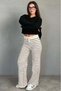 Ecru Striped Knitwear Women's Trousers Mg2609 - 6