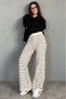 Ecru Striped Knitwear Women's Trousers Mg2609 - 4