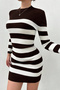 Women's Striped Knitwear Dress Crew Neck Long Sleeve Knitted Mini Dress - 2