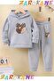 3Leopard Heart Printed Winter Children's Hooded Top and Bottom Cotton Tracksuit Set (Bottom Tracksuit with Pockets)