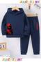 Yandan Ninja Printed Winter Children's Hooded Cotton Insulated Tracksuit Set (Bottom Tracksuit with Pockets)
