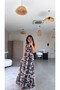 Brown Tie-Dye Patterned Tulle Long Dress - 3