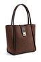 Women's Bitter Brown Zippered Suede Shoulder Bag and Inner Makeup Bag Set - 2-Piece Set with Lock Detail - 5