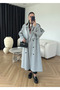 Gray Lucky Button Detailed Oversize Trench Coat-9476 - 2