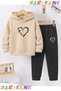 Children's Winter Cotton Hooded Tracksuit with Butterfly Heart Print (Bottom Pants with Pockets)