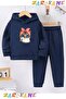 Kid's Winter Cotton Hooded Tracksuit Set with Kitten Print (Bottom Pants with Pockets)
