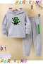 Green Shape Printed Winter Children's Hooded Top and Bottom Cotton Tracksuit Set (Bottom Tracksuit with Pockets)